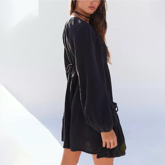 Mini Dress Casual Square Neck Long Sleeves Loose Sundress with Pockets XL - Picture 5 of 7